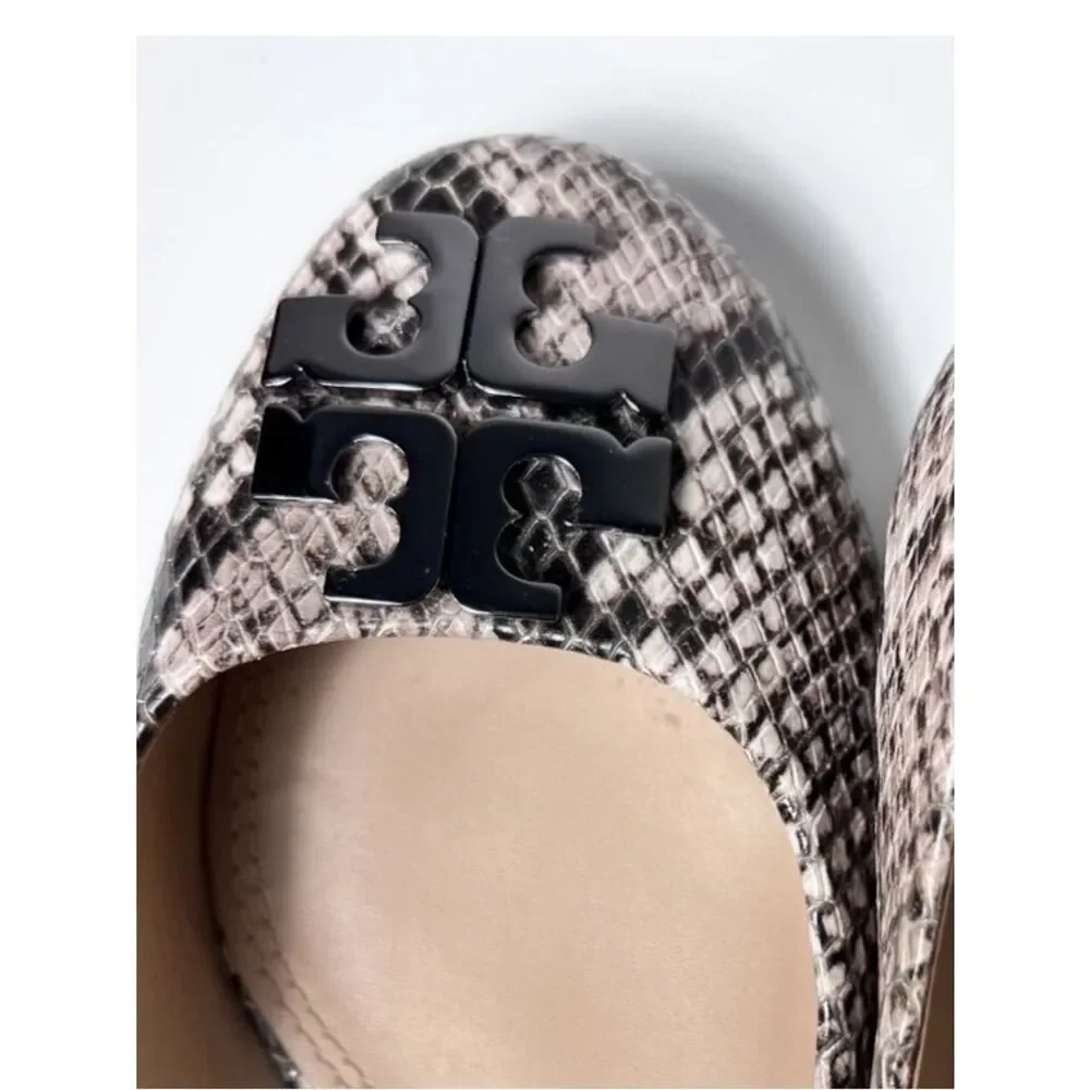 Tory Burch Lowell Neutral Snake-Print Logo Ballet Flats size 6